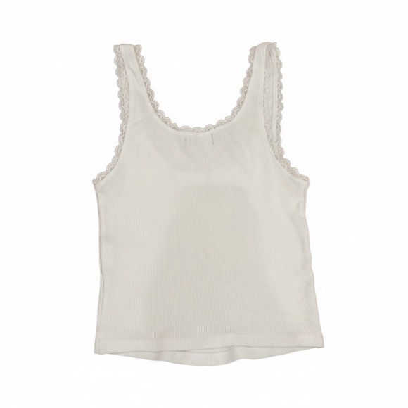 Motel Rocks White Ribbed Lace-Trim Tank - Picture 3 of 4